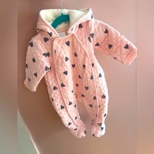 One-piece baby girl overall 6 months pink with grey hearts